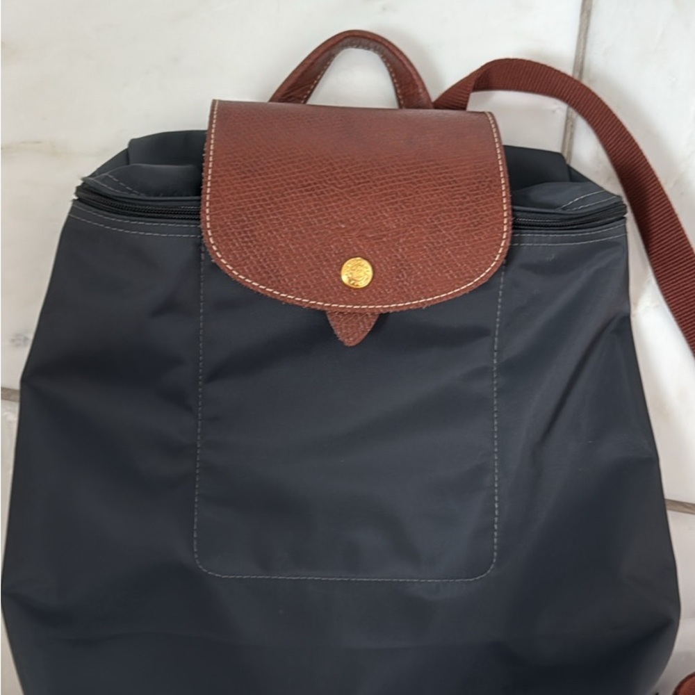 Longchamp Brown and Black Backpack with Leather Accents